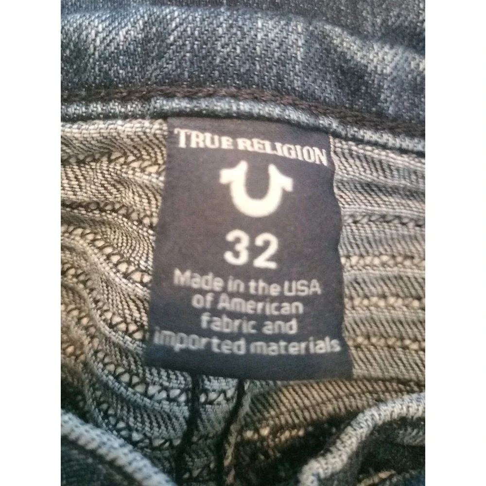 True Religion Geno Mens Denim Shorts Size 32 Distressed Moto Ribbed Slim Relaxed
